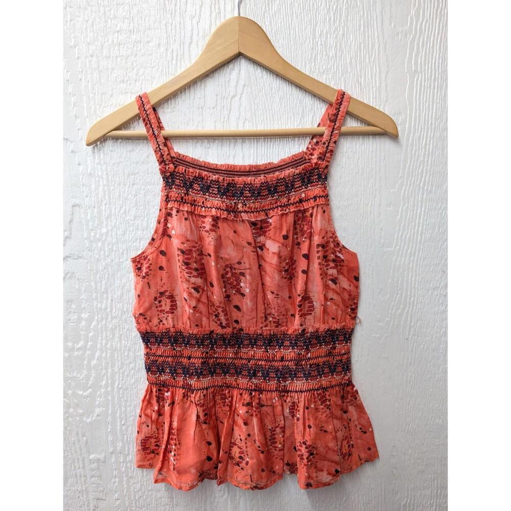 Theory Silk Cotton Blend Embroidered Smock Tank Top Boho Beach Vacation Small